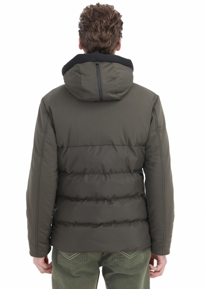 Khaki Regular Fit Hooded Casual Weaving Coat - 7