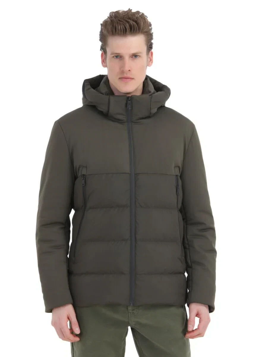 Khaki Regular Fit Hooded Casual Weaving Coat - 1