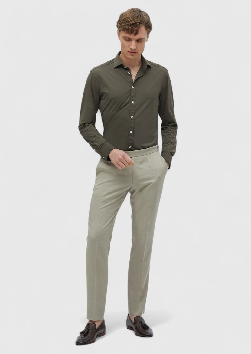 Khaki Regular Fit Knitting Classical Shirt - RAMSEY