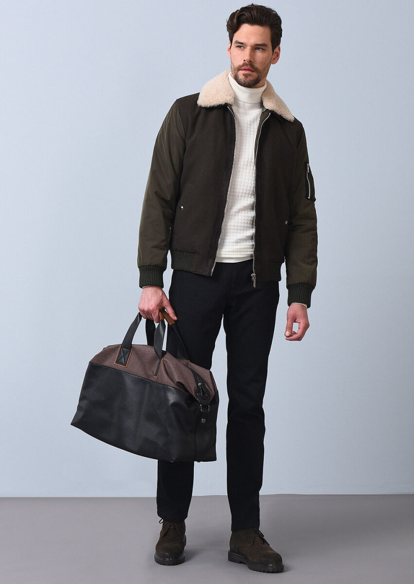 Khaki Regular Fit Shirt Collar Casual Weaving Coat - 2