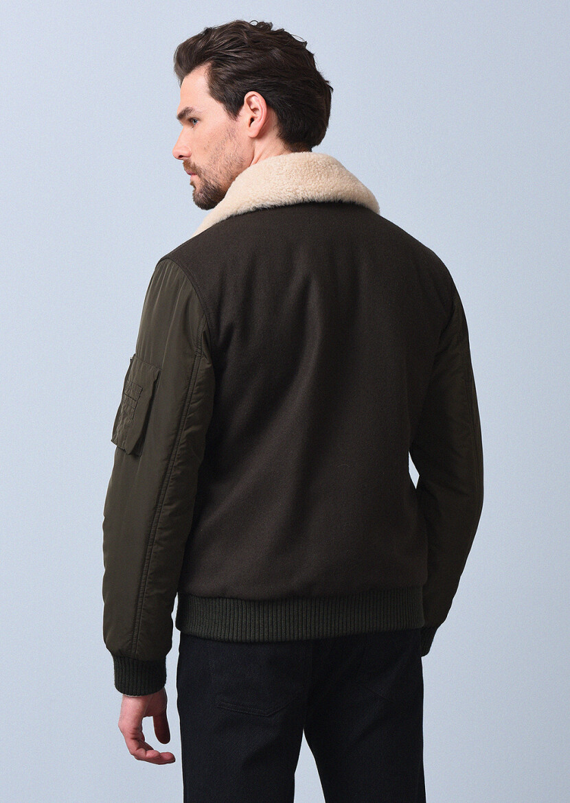 Khaki Regular Fit Shirt Collar Casual Weaving Coat - 5
