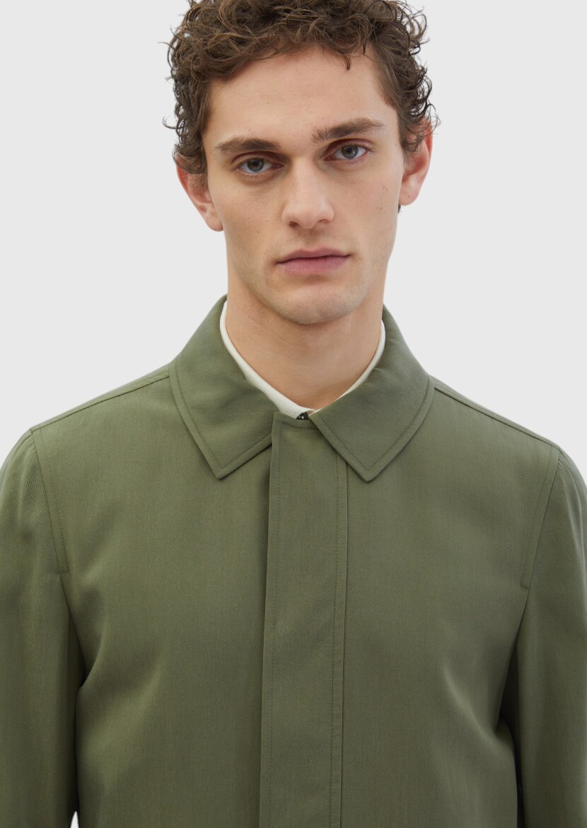 Khaki Regular Fit Shirt Collar Casual Weaving Coat - 4