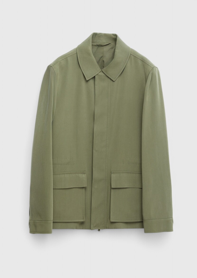 Khaki Regular Fit Shirt Collar Casual Weaving Coat - 8