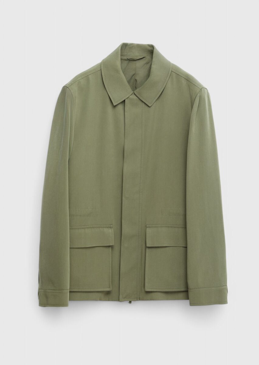 Khaki Regular Fit Shirt Collar Casual Weaving Coat - 8