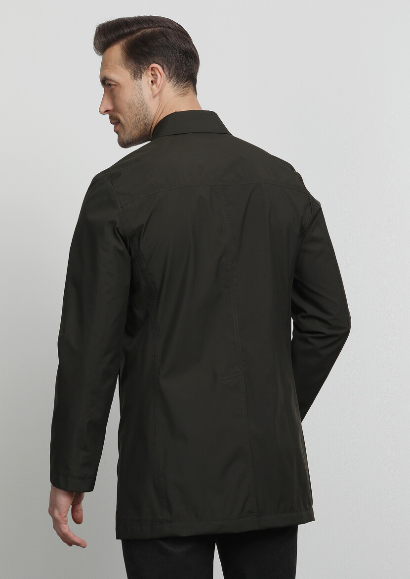 Khaki Regular Fit Shirt Collar Casual Weaving Rain Coat - 4