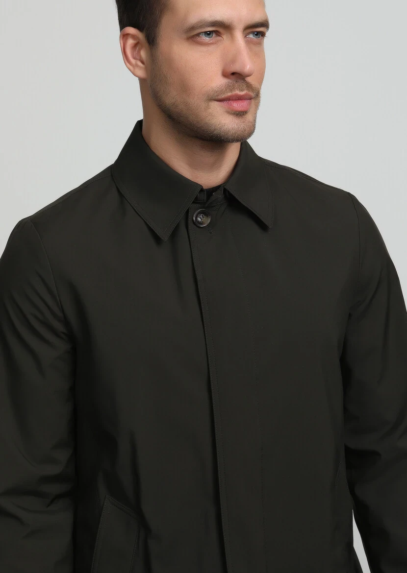 Khaki Regular Fit Shirt Collar Casual Weaving Rain Coat 