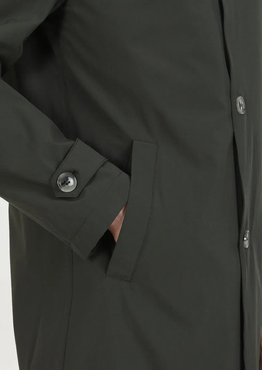 Khaki Regular Fit Shirt Collar Casual Weaving Rain Coat - 3