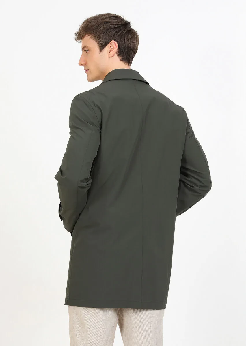 Khaki Regular Fit Shirt Collar Casual Weaving Rain Coat - 5