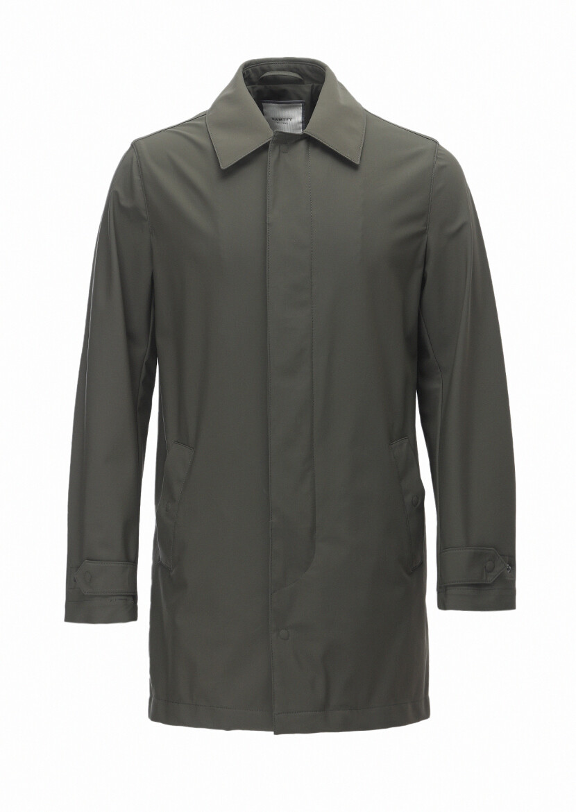 Khaki Regular Fit Shirt Collar Casual Weaving Rain Coat 