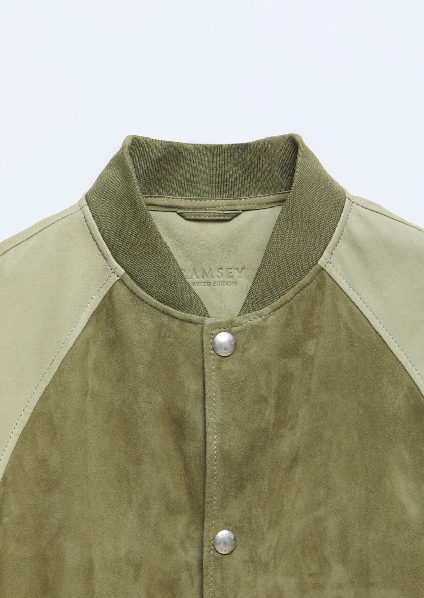 Khaki Regular Fit Turtleneck Casual Suede Leather Coat - 8