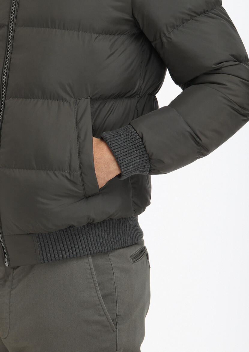 Khaki Regular Fit Turtleneck Casual Weaving Coat - 4