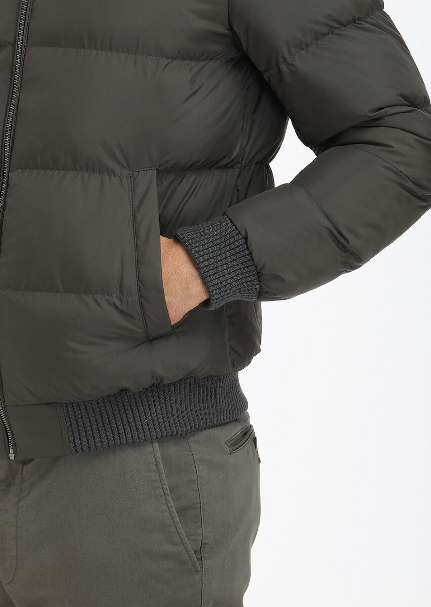 Khaki Regular Fit Turtleneck Casual Weaving Coat - 4