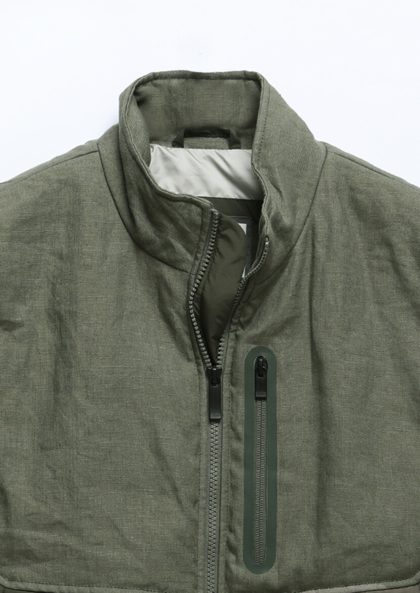 Khaki Regular Fit Turtleneck Casual Weaving Puffer Vest - 10