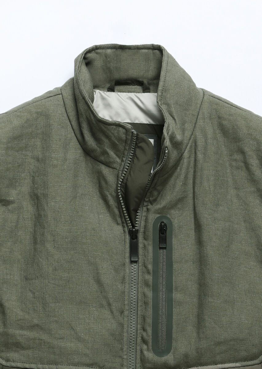 Khaki Regular Fit Turtleneck Casual Weaving Puffer Vest - 10