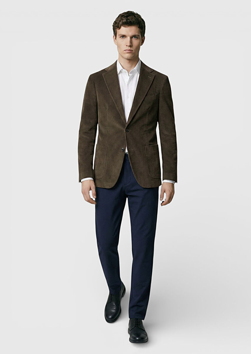 Khaki Ribbed Cotton Blended Jacket - 2