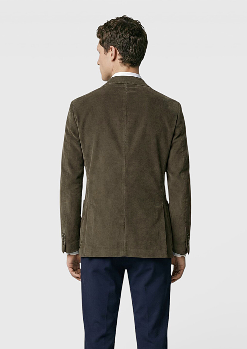 Khaki Ribbed Cotton Blended Jacket - 4