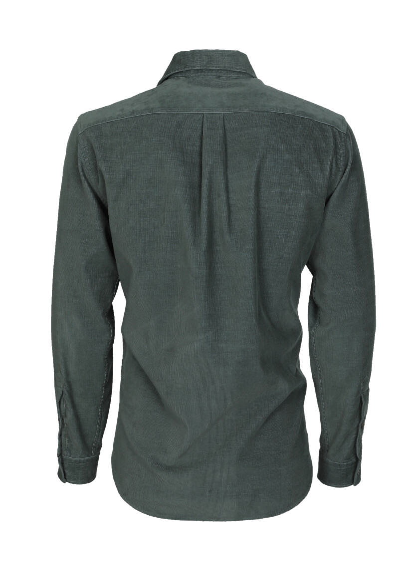 Khaki Ribbed Regular Fit Long Weaving Casual Cotton Blended Shirt - 7