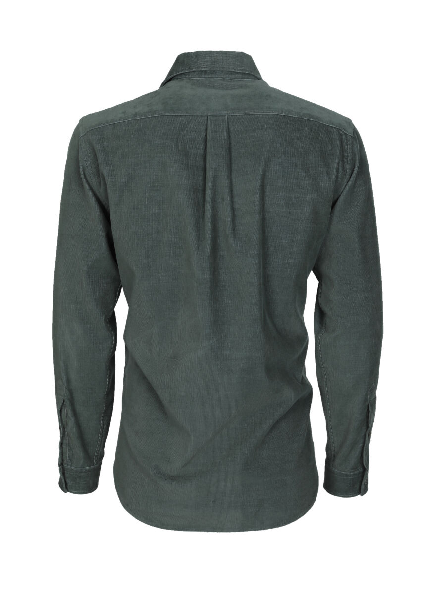 Khaki Ribbed Regular Fit Long Weaving Casual Cotton Blended Shirt - 7