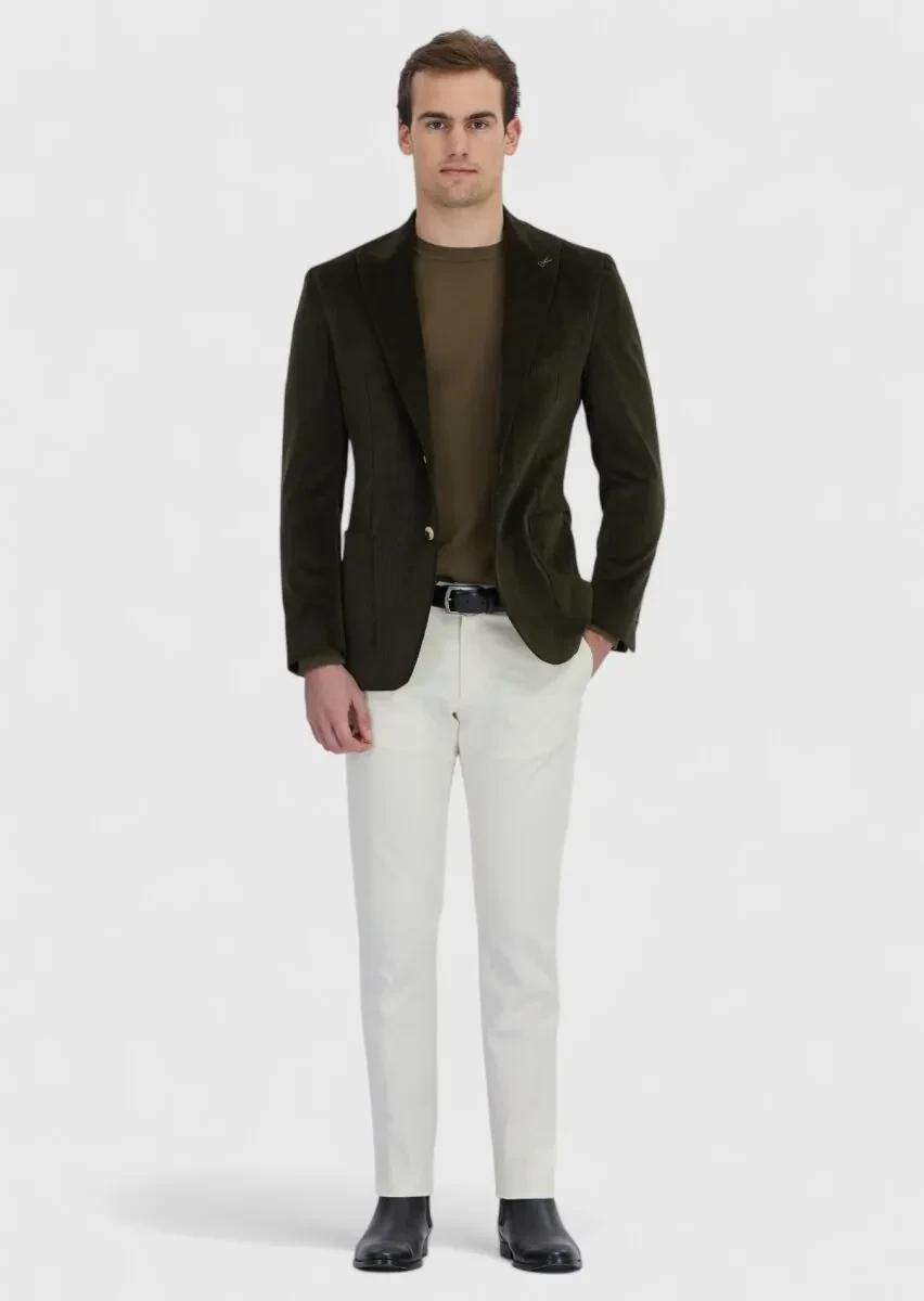Khaki Ribbed Zeroweight Slim Fit 100% Cotton Jacket - 2