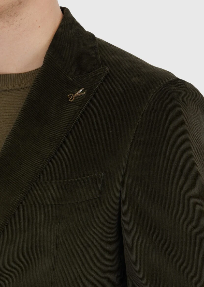 Khaki Ribbed Zeroweight Slim Fit 100% Cotton Jacket - 6