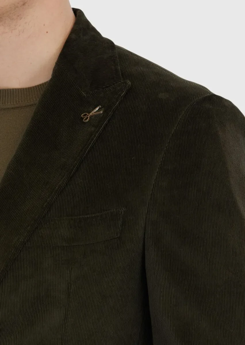 Khaki Ribbed Zeroweight Slim Fit 100% Cotton Jacket - 6