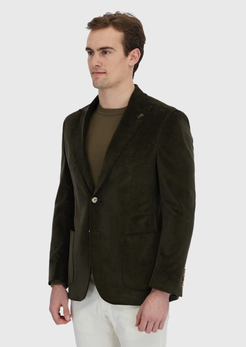 Khaki Ribbed Zeroweight Slim Fit 100% Cotton Jacket - 3