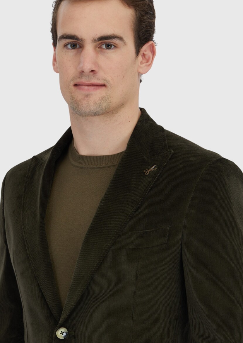 Khaki Ribbed Zeroweight Slim Fit 100% Cotton Jacket - 4