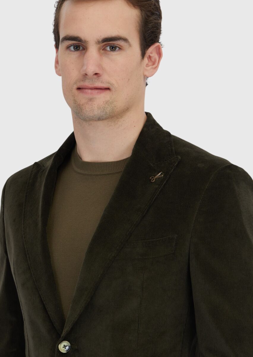 Khaki Ribbed Zeroweight Slim Fit 100% Cotton Jacket - 4