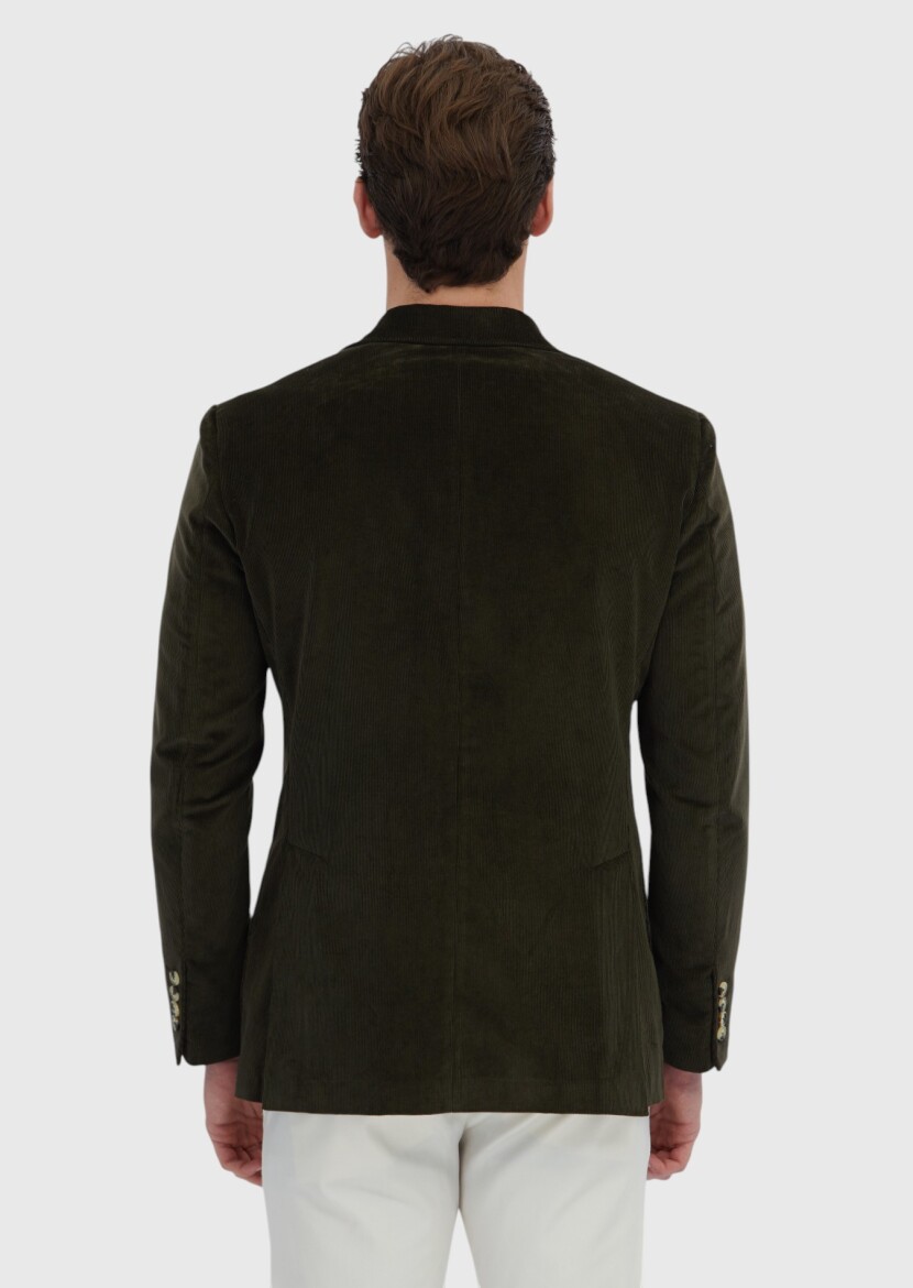 Khaki Ribbed Zeroweight Slim Fit 100% Cotton Jacket - 7