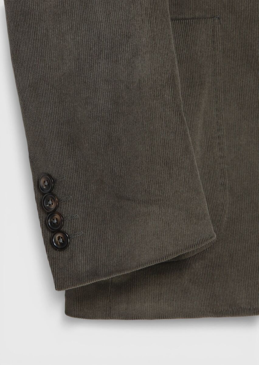 Khaki Ribbed Zeroweight Slim Fit Cotton Blended Jacket - 7