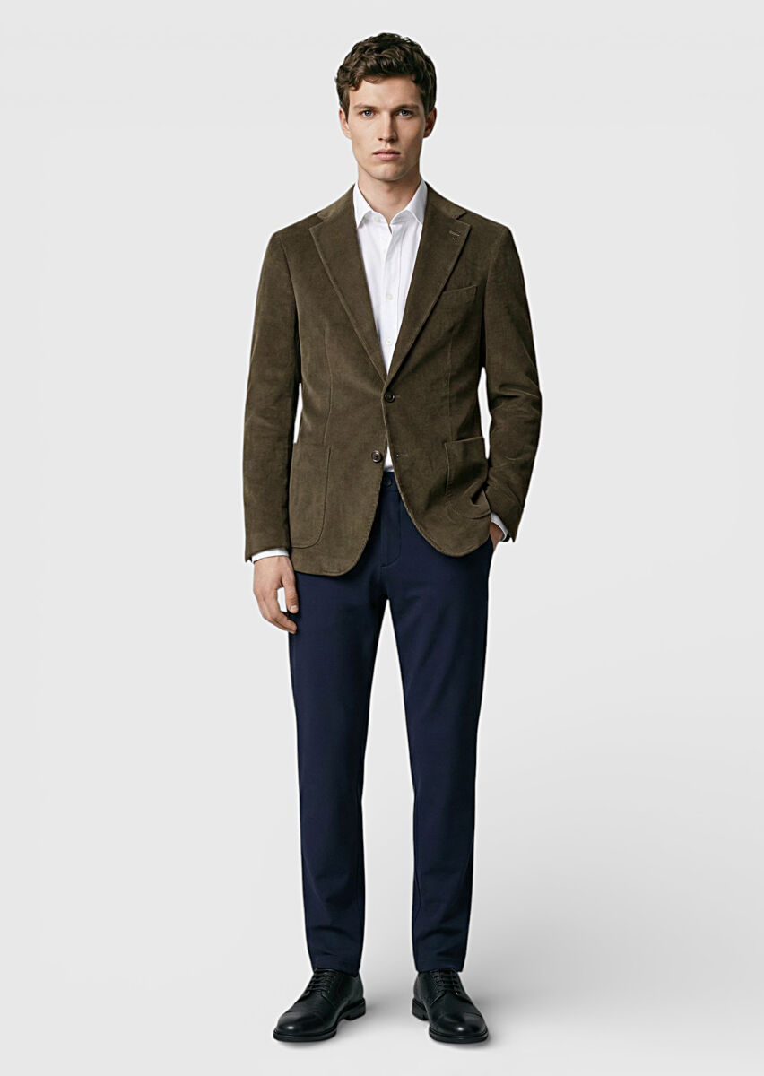 Khaki Ribbed Zeroweight Slim Fit Cotton Blended Jacket - 3