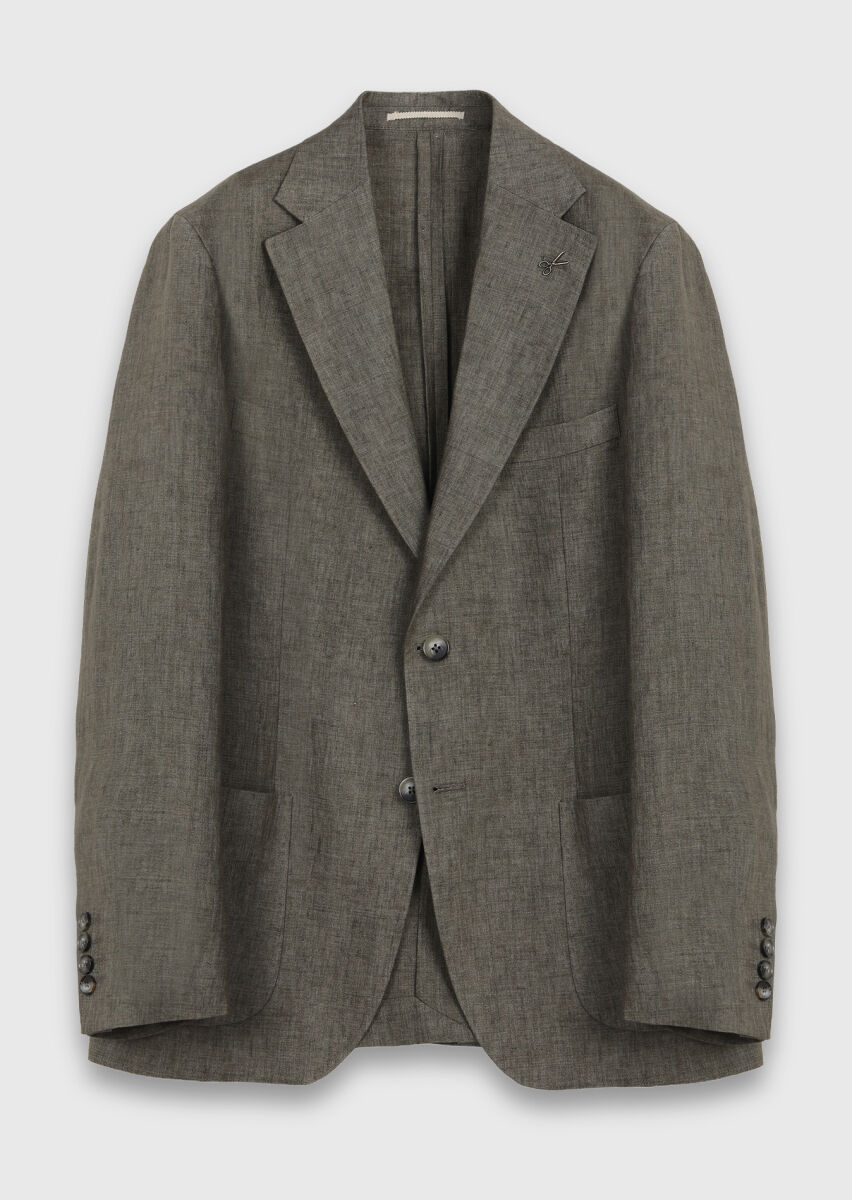 Khaki Shirt Shoulder Slim Fit 100% Linen Jacket - 6