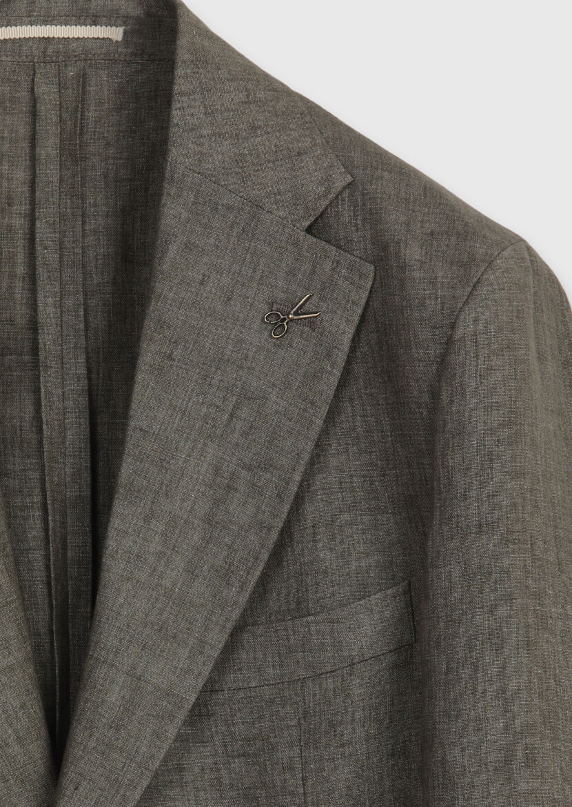 Khaki Shirt Shoulder Slim Fit 100% Linen Jacket - 7