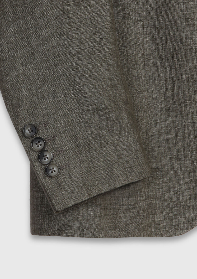 Khaki Shirt Shoulder Slim Fit 100% Linen Jacket - 8