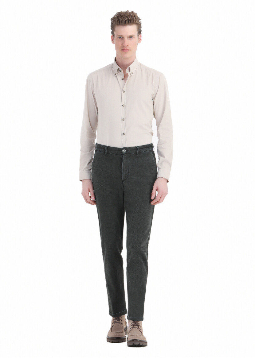 Khaki Slim Fit Denim Cotton Blended Trousers 