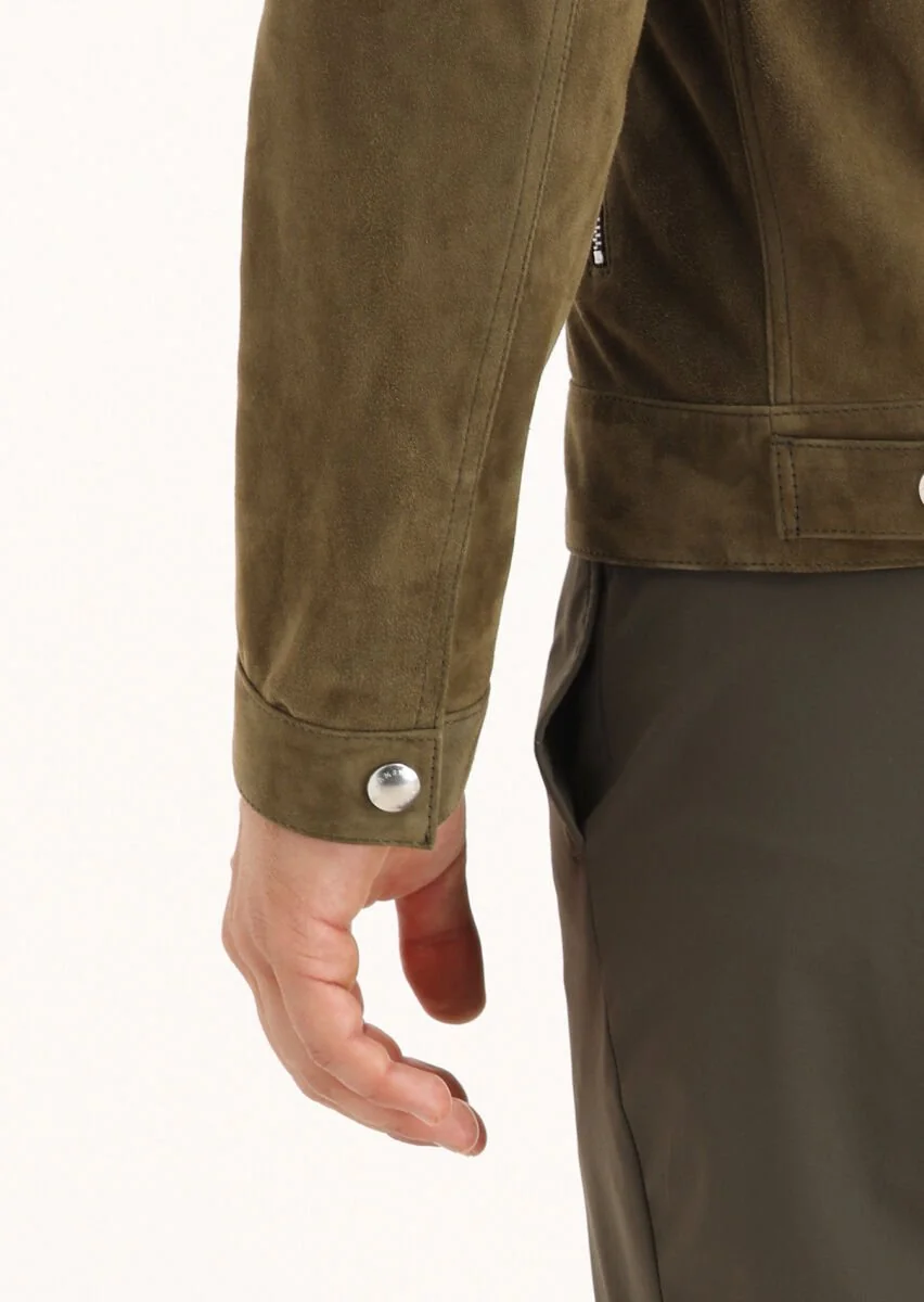 Khaki Suede Leather Coat - 4