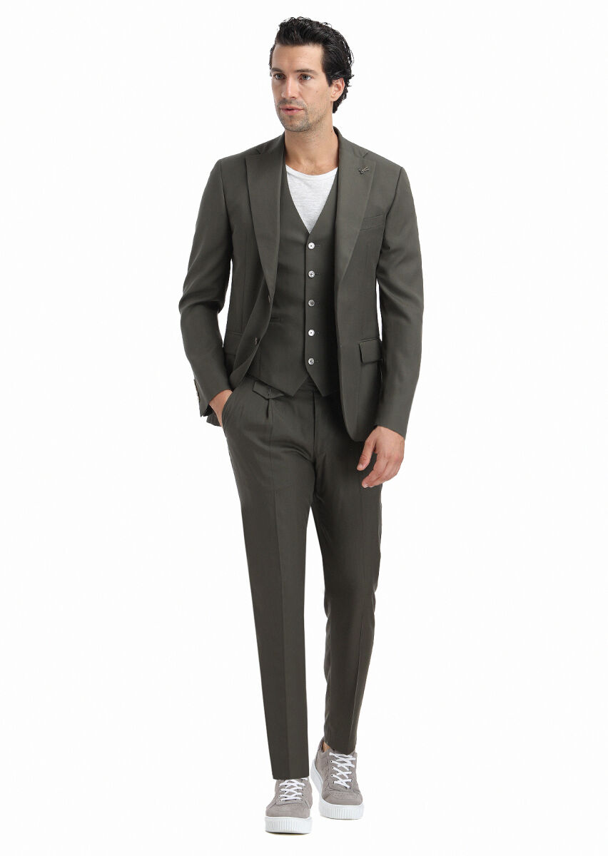 Khaki Suit With Waistcoat - 1