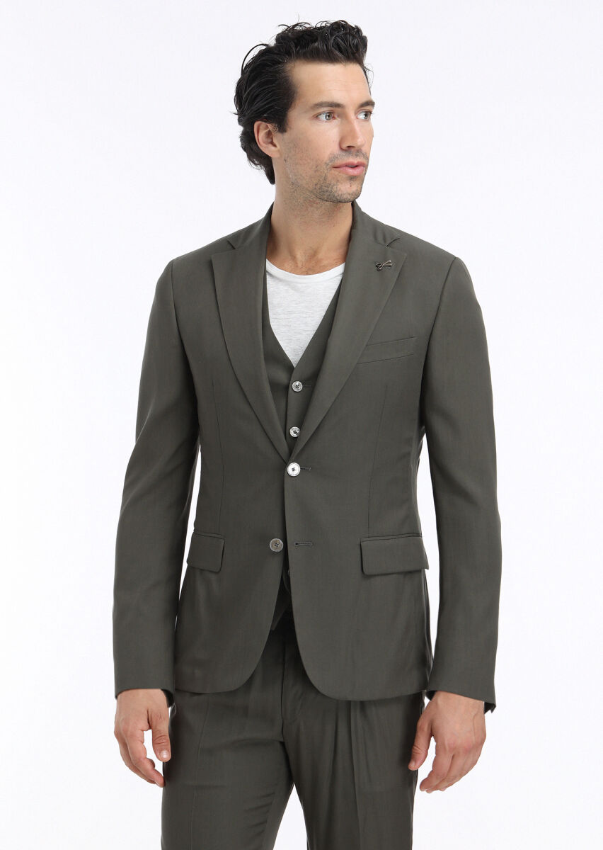 Khaki Suit With Waistcoat - 2