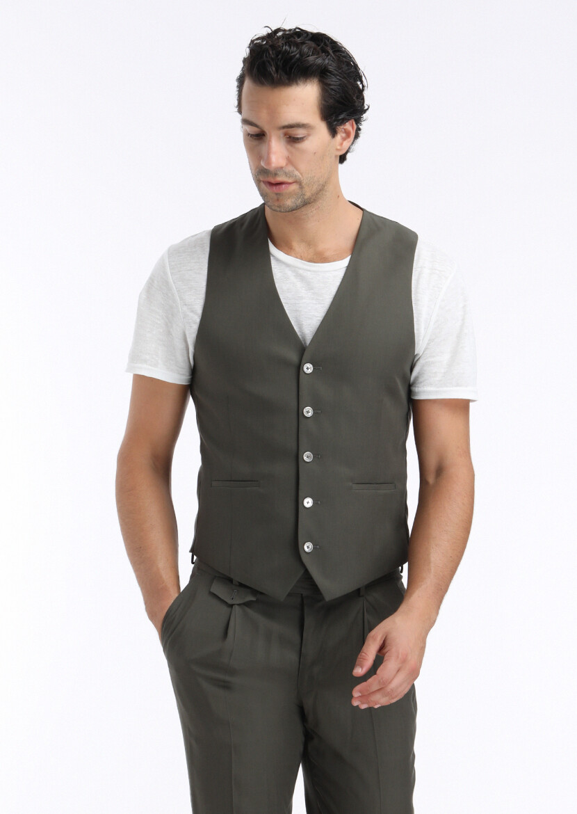 Khaki Suit With Waistcoat - 3