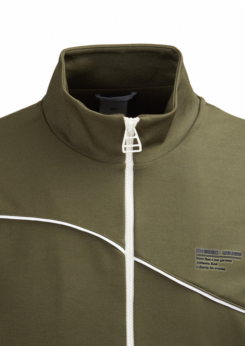 Khaki Turtleneck Plain Sweatshirt - 2