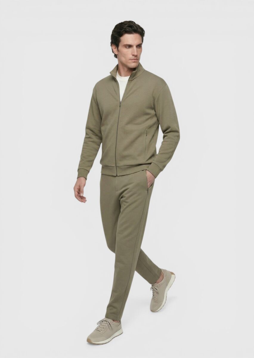 Khaki Turtleneck Plain Sweatshirt - 2