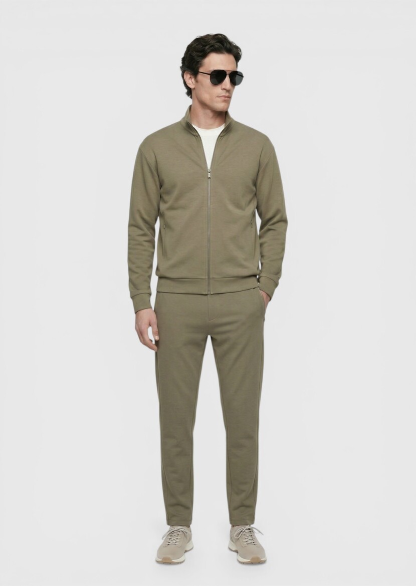 Khaki Turtleneck Plain Sweatshirt - 3