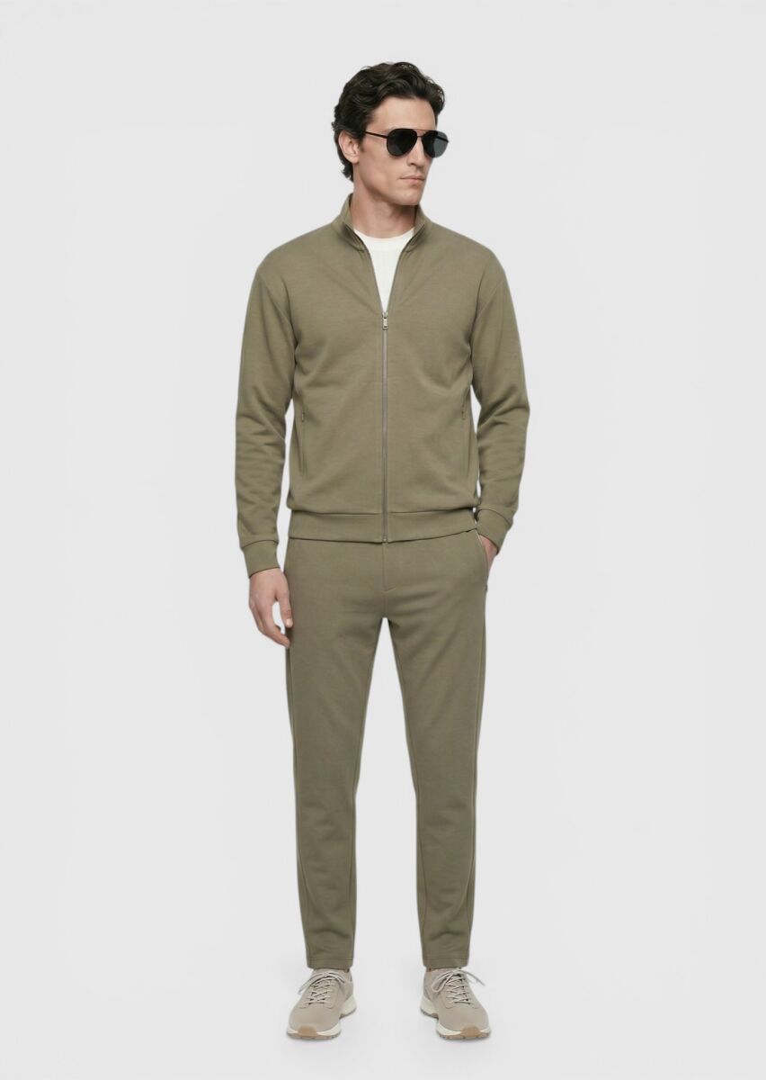 Khaki Turtleneck Plain Sweatshirt - 3