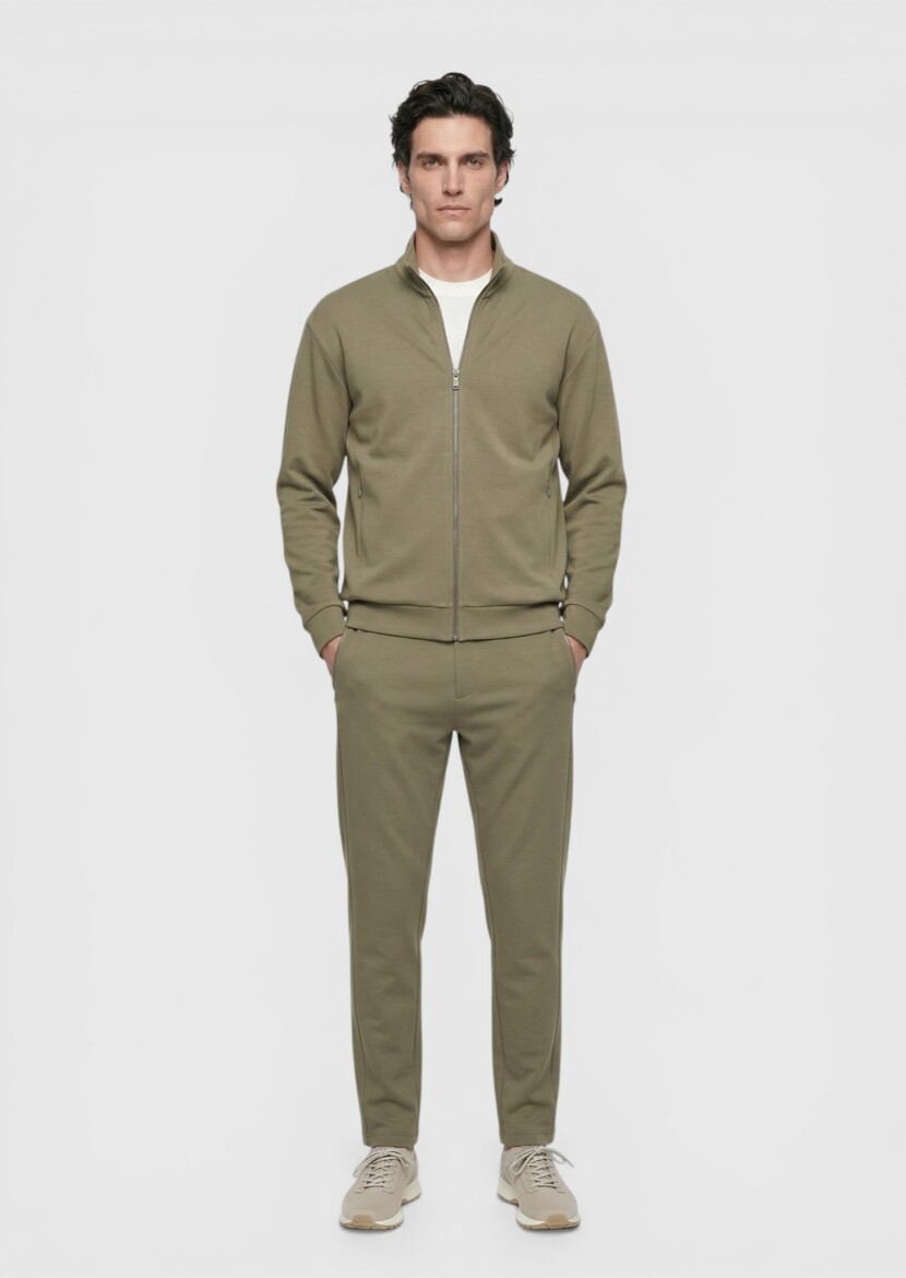 Khaki Turtleneck Plain Sweatshirt - 4