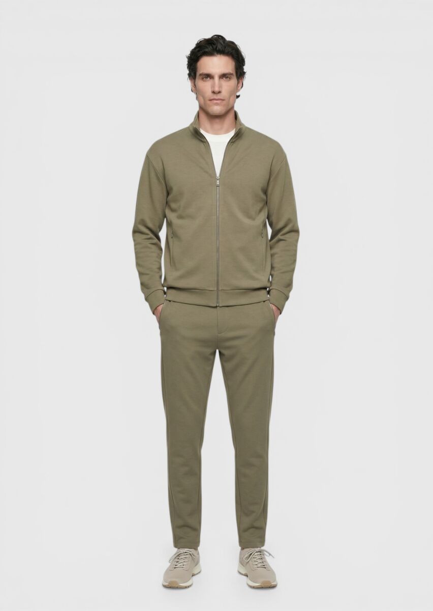 Khaki Turtleneck Plain Sweatshirt - 4