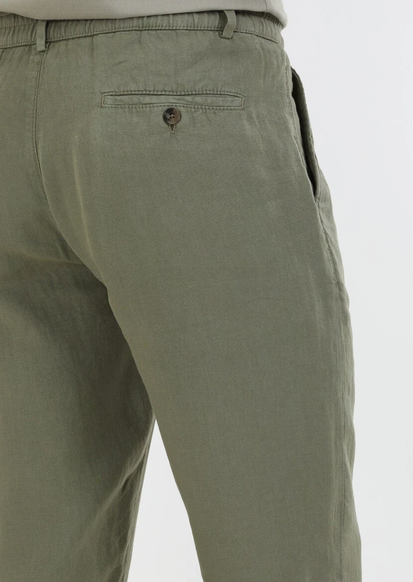Khaki Weaving Casual 100% Linen Trousers - 6