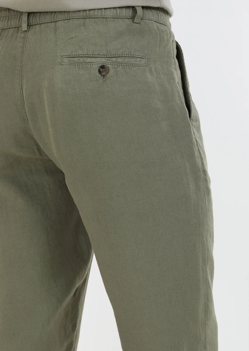 Khaki Weaving Casual 100% Linen Trousers - 6