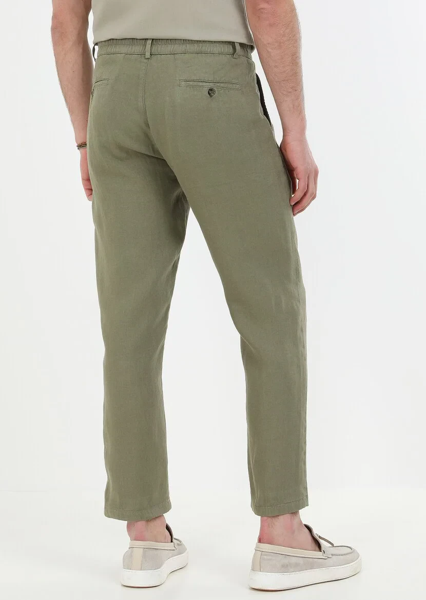 Khaki Weaving Casual 100% Linen Trousers - 7