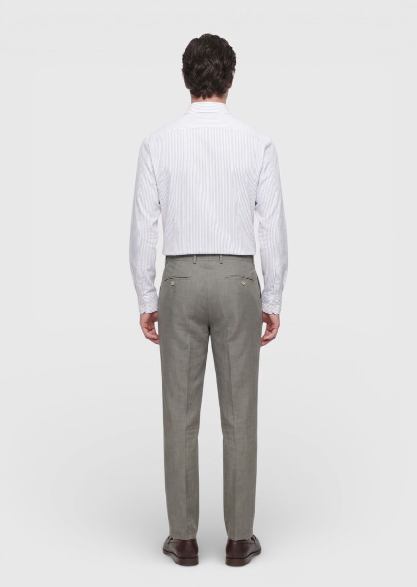 Khaki Weaving Jogging Fit Casual 100% Linen Trousers - 4