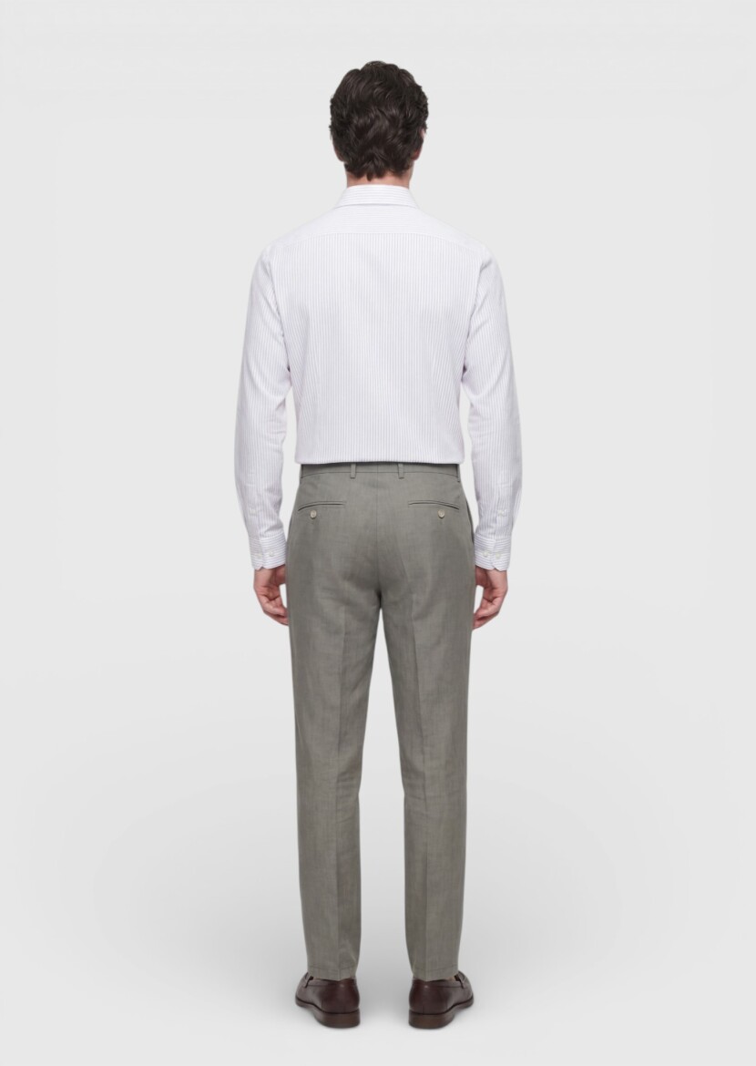 Khaki Weaving Jogging Fit Casual 100% Linen Trousers - 4